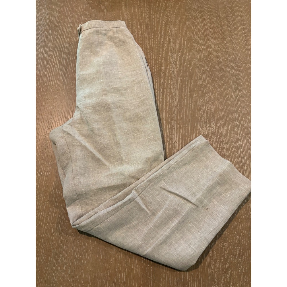 Harvé Benard Women's Size 12 Beige 100% Linen Pants High Rise Straight Leg